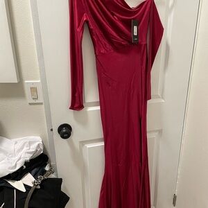 Fashion Nova Burgundy Long Sleeve Dress